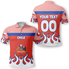 Chile Polo Shirt Flag & Coat Of Arms Fire Hockey Style