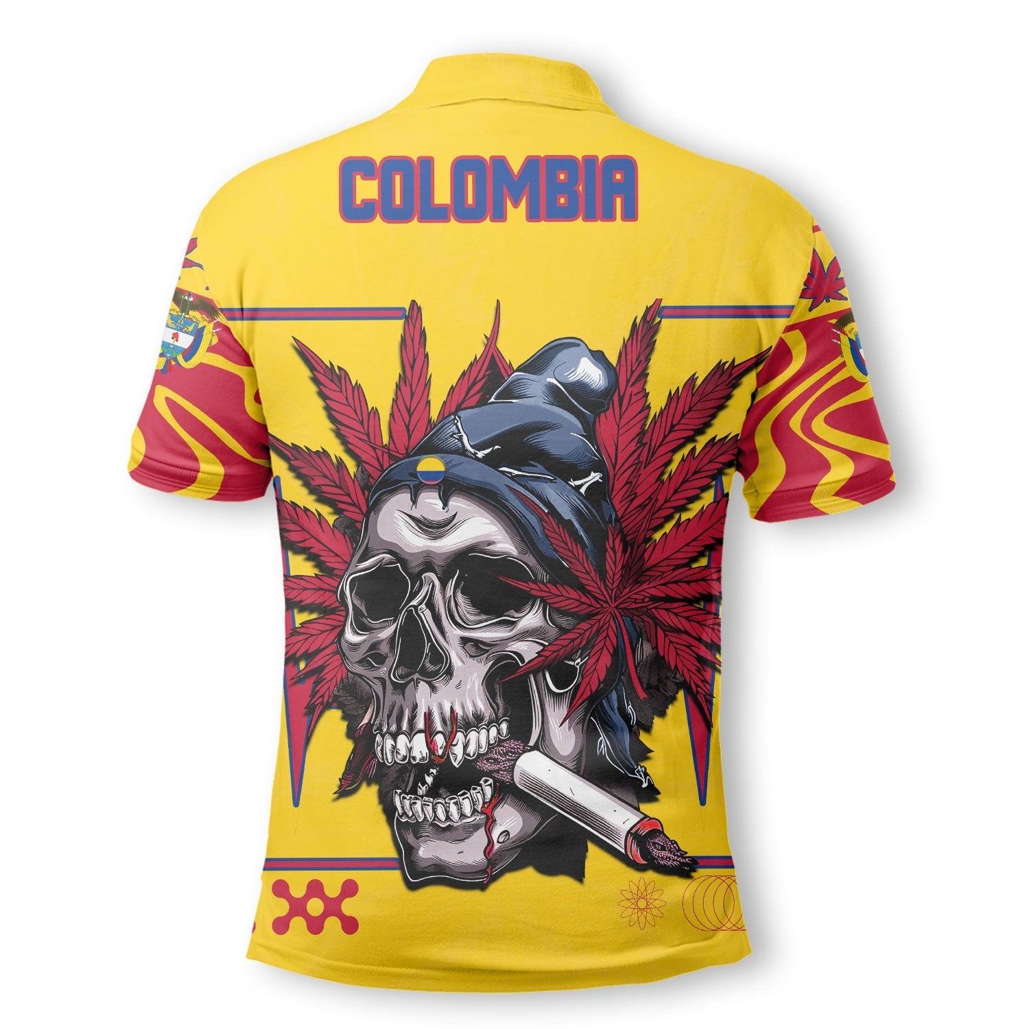 Colombia Polo Shirt Flag & Coat Of Arms Marijuanas Style