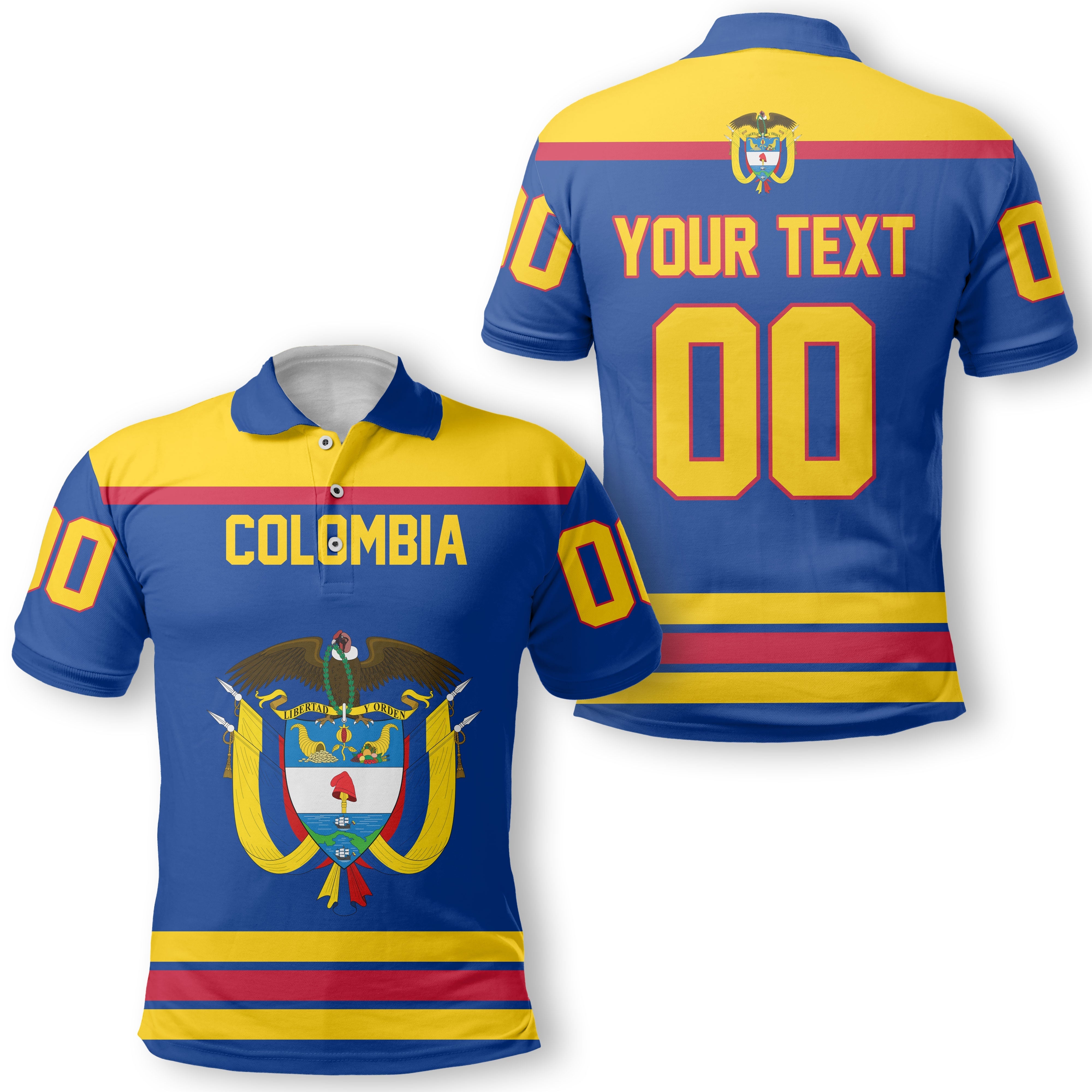 Colombia Polo Shirt Flag & Coat Of Arms Hockey Style