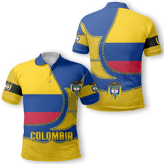 Colombia Polo Shirt Flag & Coat Of Arms Leather Style