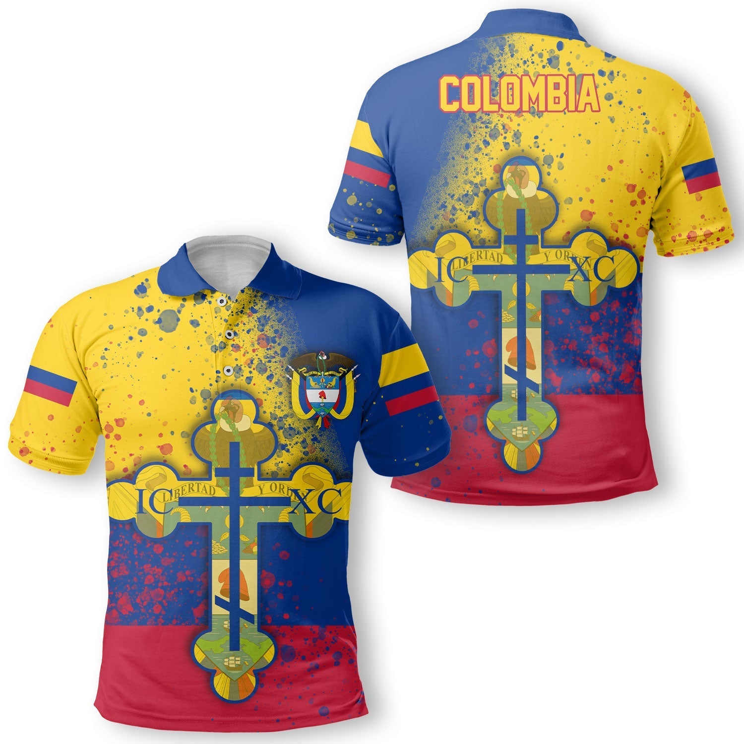 Colombia Polo Shirt Flag & Coat Of Arms Orthodox Style