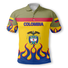 Colombia Polo Shirt Flag & Coat Of Arms Fire Hockey Style