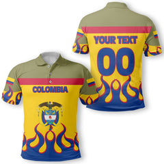 Colombia Polo Shirt Flag & Coat Of Arms Fire Hockey Style