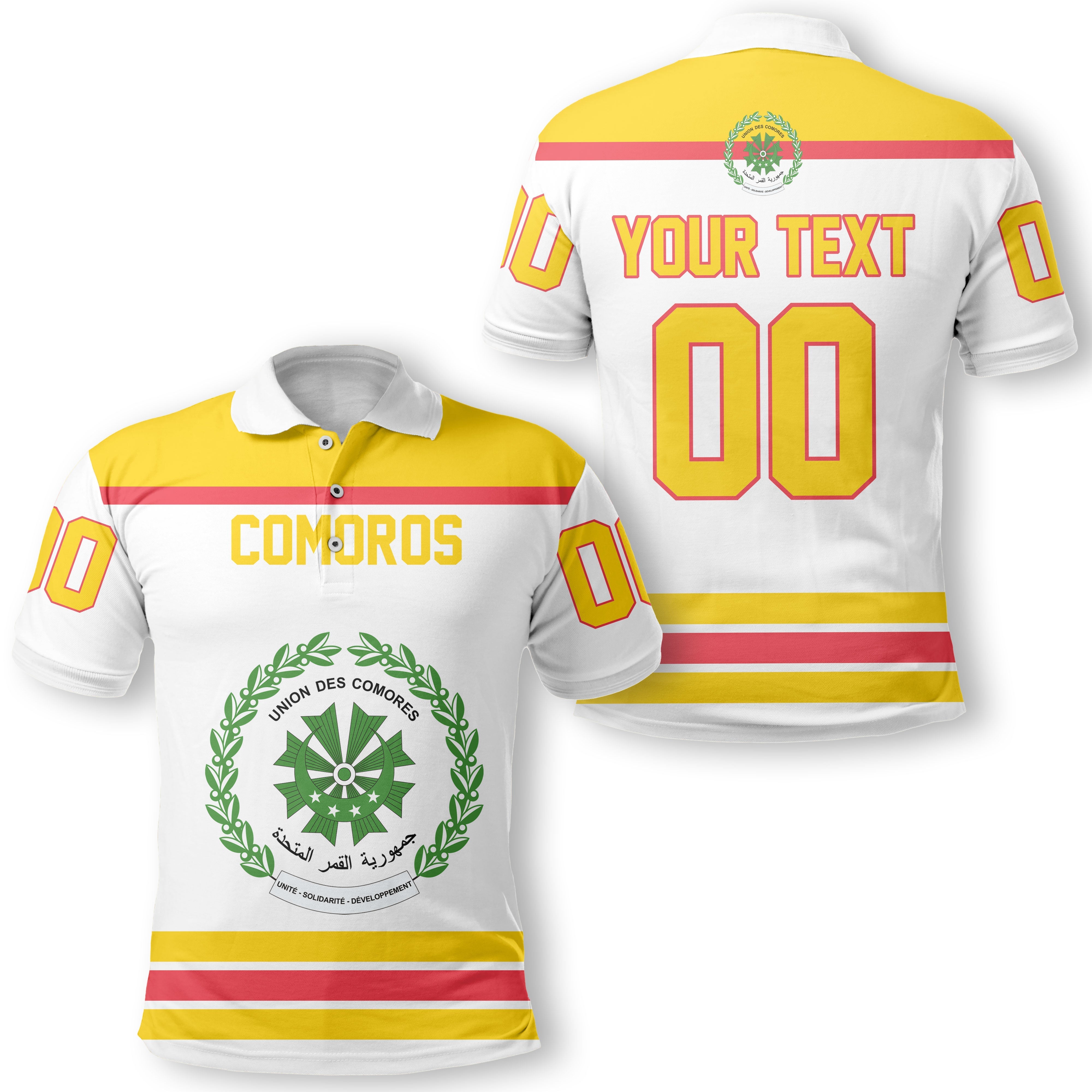 Comoros Polo Shirt Flag & Coat Of Arms Hockey Style