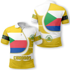 Comoros Polo Shirt Flag & Coat Of Arms Leather Style