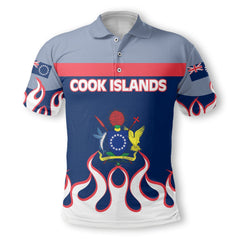 Cook Islands Polo Shirt Flag & Coat Of Arms Fire Hockey Style