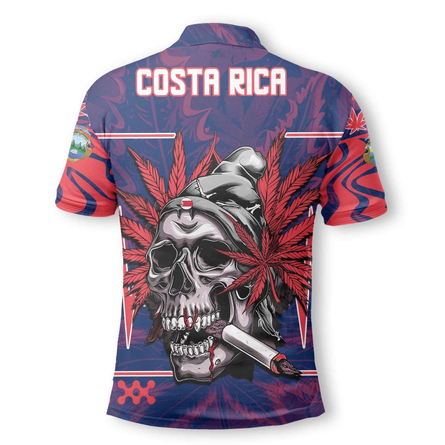 Costa Rica Polo Shirt Flag & Coat Of Arms Marijuanas Style