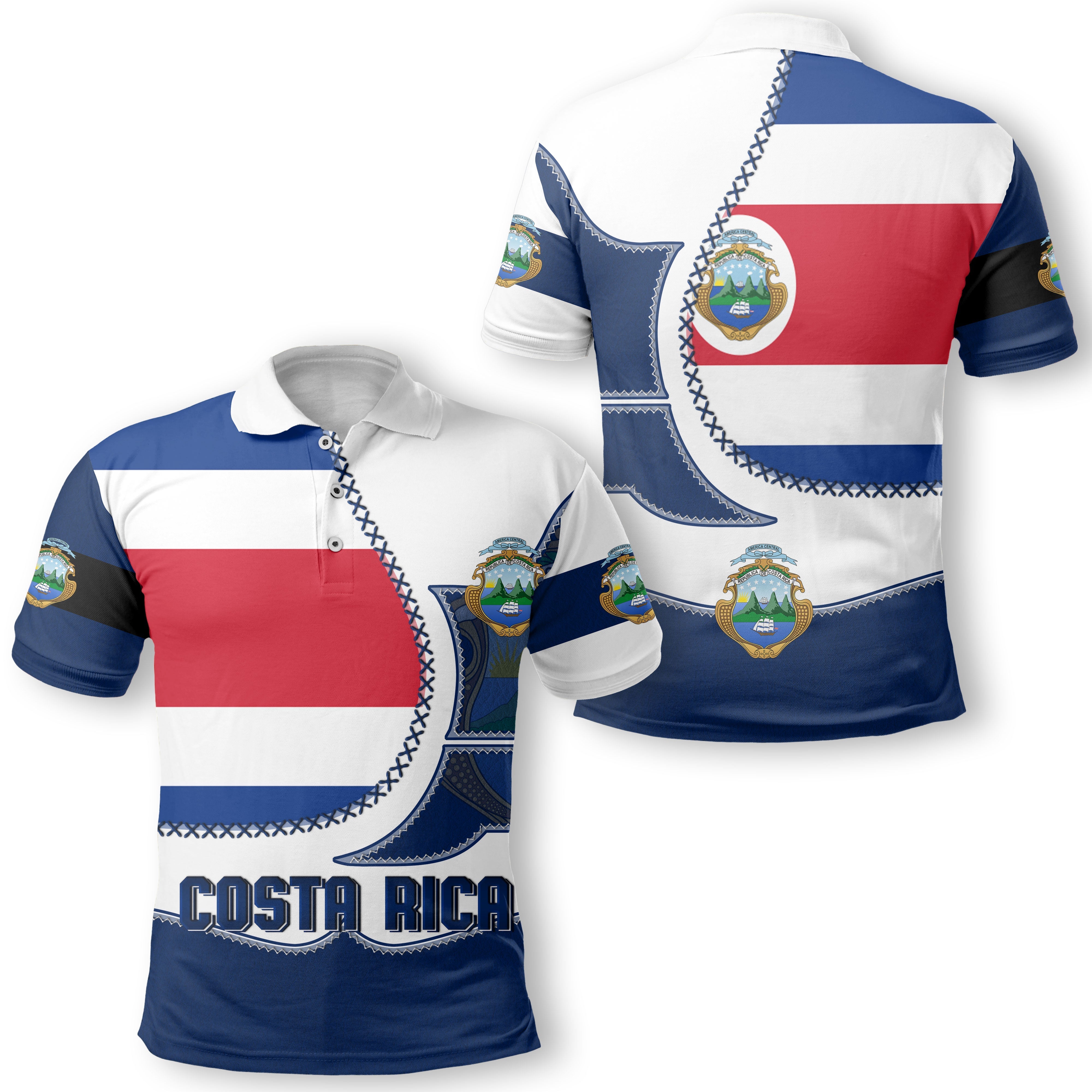 Costa Rica Polo Shirt Flag & Coat Of Arms Leather Style