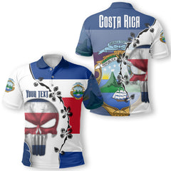 Costa Rica Polo Shirt Flag & Coat Of Arms Skull Style