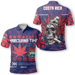 Costa Rica Polo Shirt Flag & Coat Of Arms Marijuanas Style