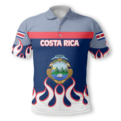 Costa Rica Polo Shirt Flag & Coat Of Arms Fire Hockey Style