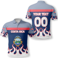 Costa Rica Polo Shirt Flag & Coat Of Arms Fire Hockey Style