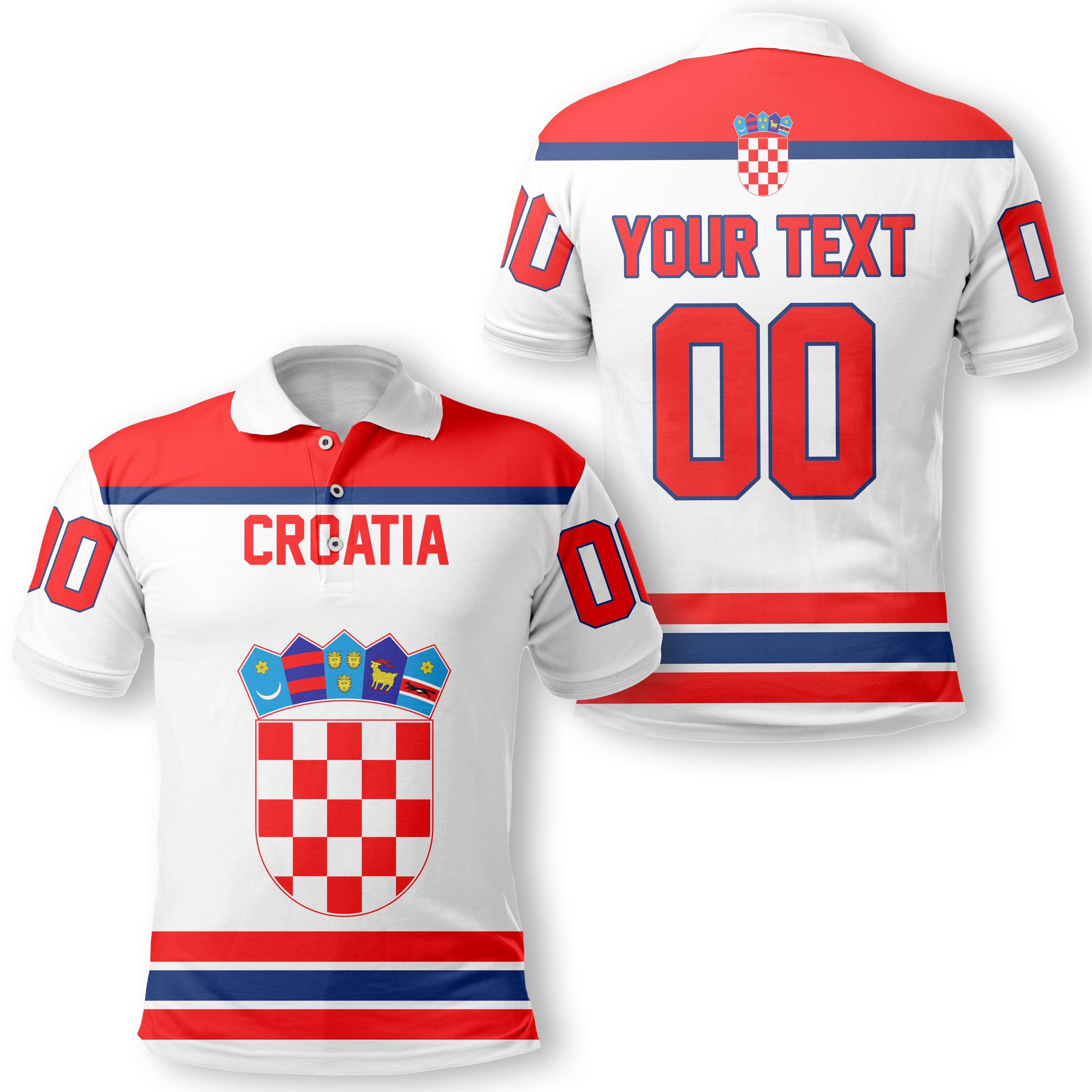 Croatia Polo Shirt Flag & Coat Of Arms Hockey Style