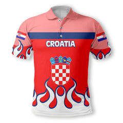 Croatia Polo Shirt Flag & Coat Of Arms Fire Hockey Style