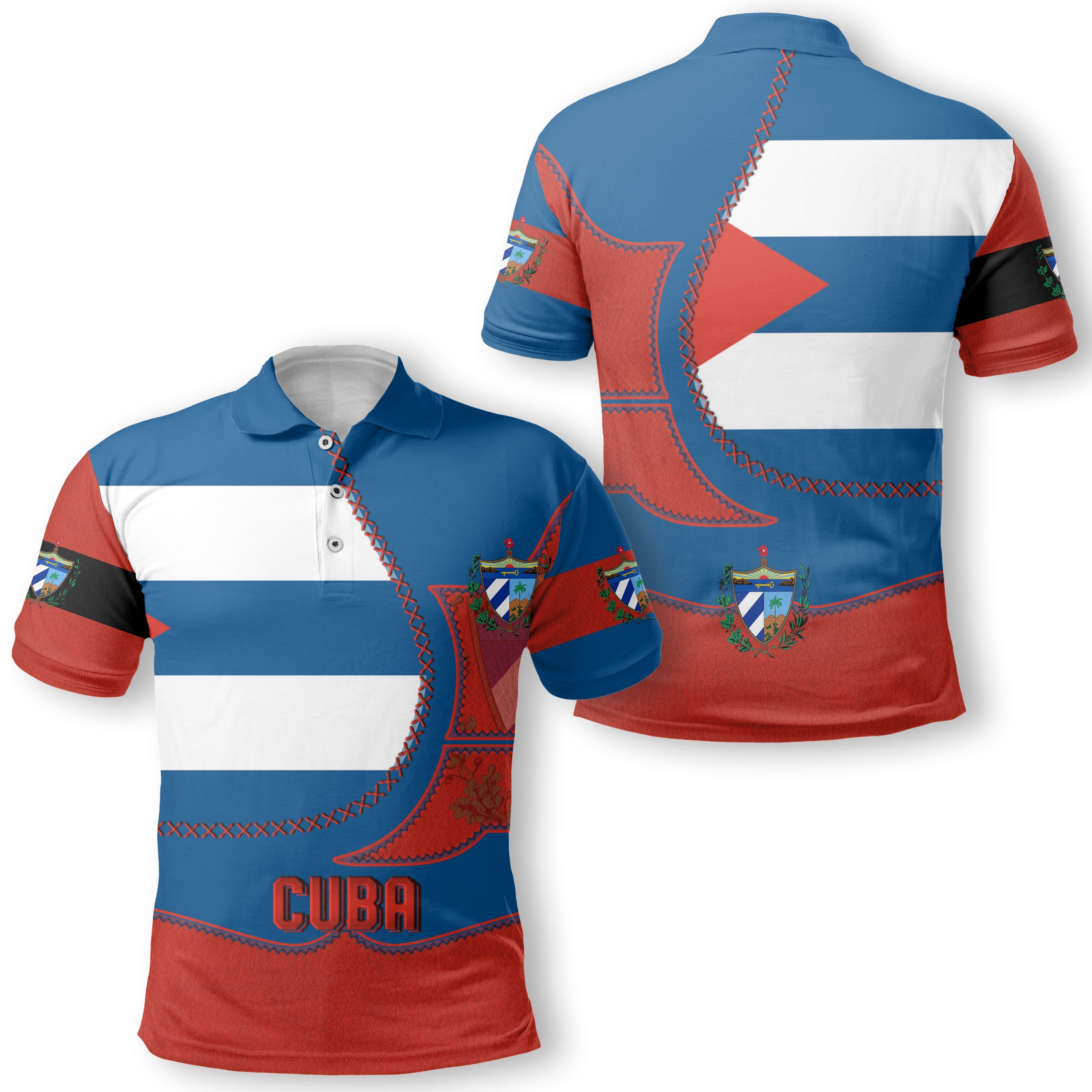 Cuba Polo Shirt Flag & Coat Of Arms Leather Style