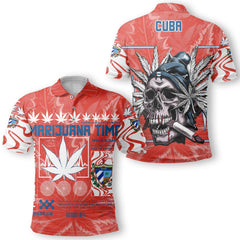 Cuba Polo Shirt Flag & Coat Of Arms Marijuanas Style