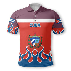 Cuba Polo Shirt Flag & Coat Of Arms Fire Hockey Style