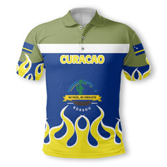 Curacao Polo Shirt Flag & Coat Of Arms Fire Hockey Style