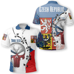 Czech Republic Polo Shirt Flag & Coat Of Arms Skull Style