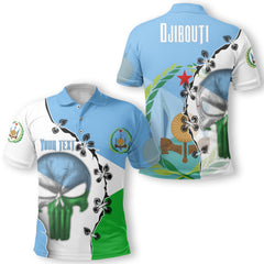 Djibouti Polo Shirt Flag & Coat Of Arms Skull Style