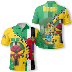 Dominica Polo Shirt Flag & Coat Of Arms Skull Style