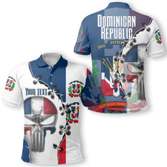 Dominican Republic Polo Shirt Flag & Coat Of Arms Skull Style