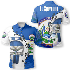 El Salvador Polo Shirt Flag & Coat Of Arms Skull Style