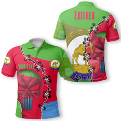 Eritrea Polo Shirt Flag & Coat Of Arms Skull Style