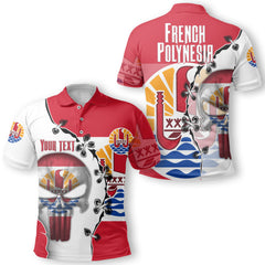 French Polynesia Polo Shirt Flag & Coat Of Arms Skull Style