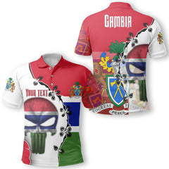 Gambia Polo Shirt Flag & Coat Of Arms Skull Style