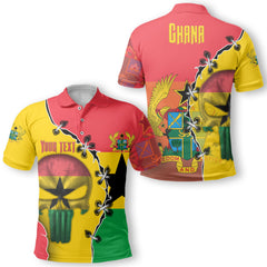 Ghana Polo Shirt Flag & Coat Of Arms Skull Style