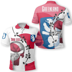 Greenland Polo Shirt Flag & Coat Of Arms Skull Style