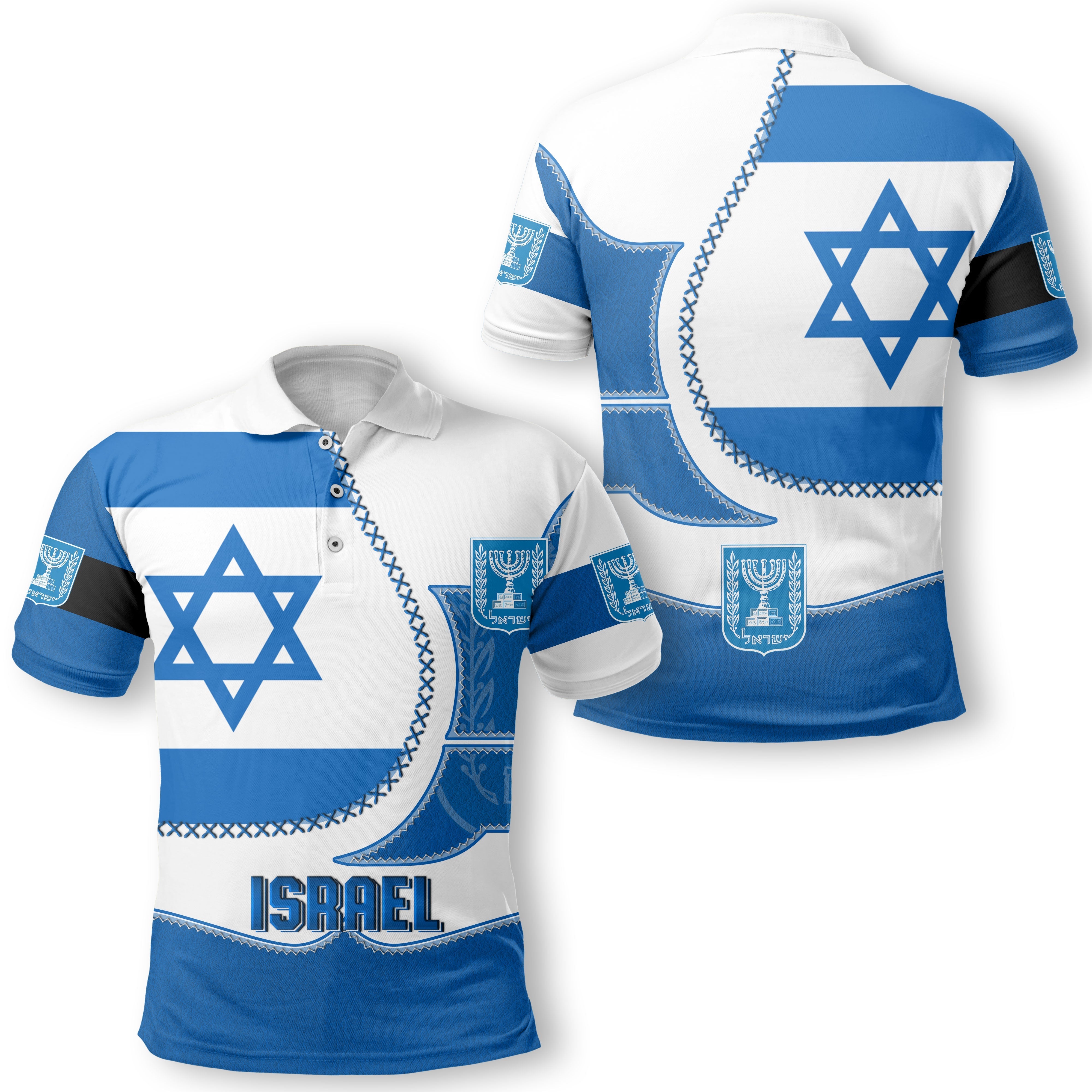 Israel Polo Shirt Flag & Coat Of Arms Leather Style