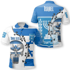 Israel Polo Shirt Flag & Coat Of Arms Skull Style