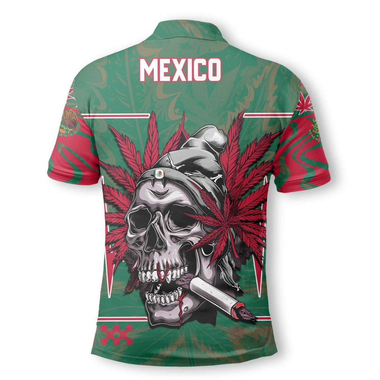 Mexico Polo Shirt Flag & Coat Of Arms Marijuanas Style