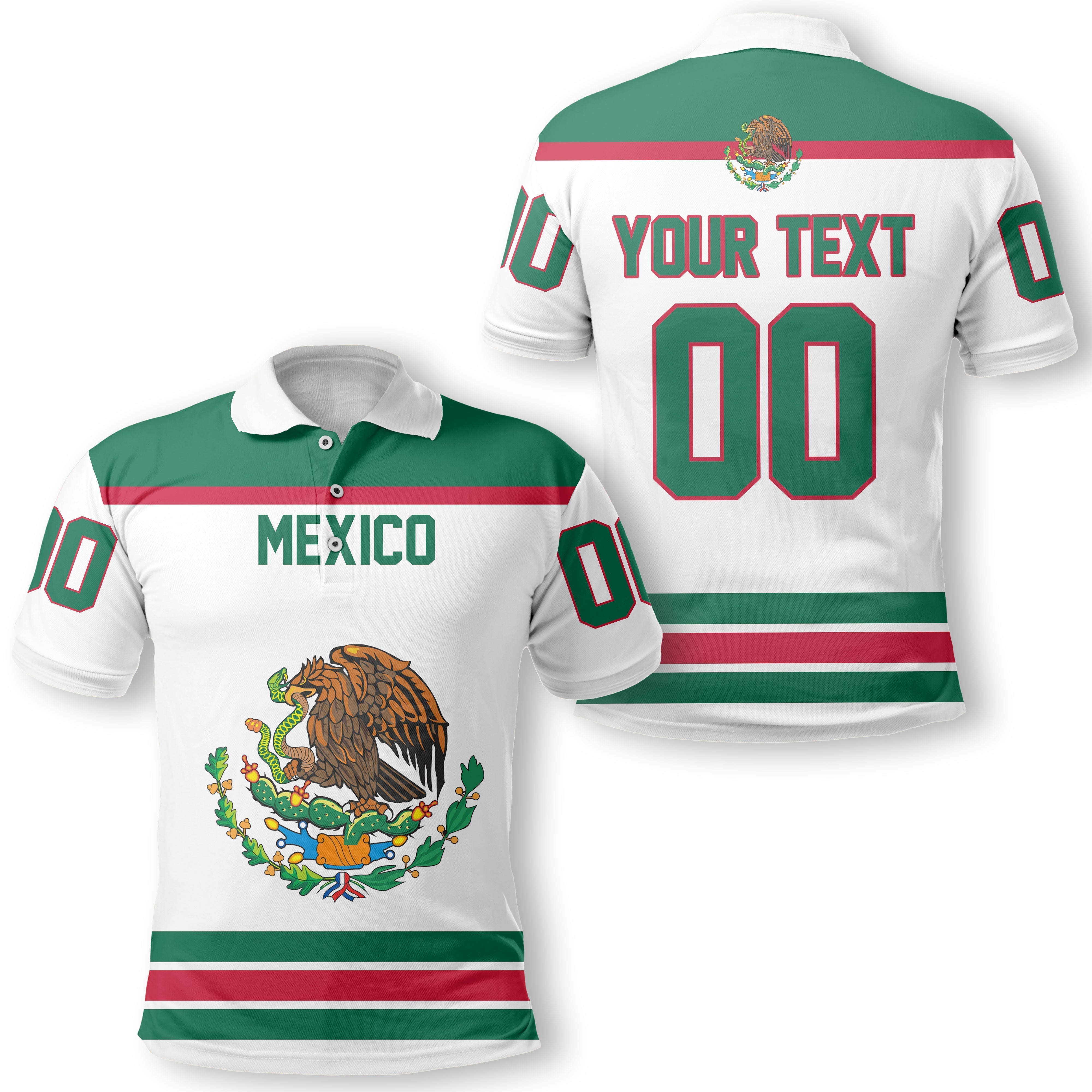 Mexico Polo Shirt Flag & Coat Of Arms Hockey Style