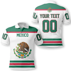 Mexico Polo Shirt Flag & Coat Of Arms Hockey Style