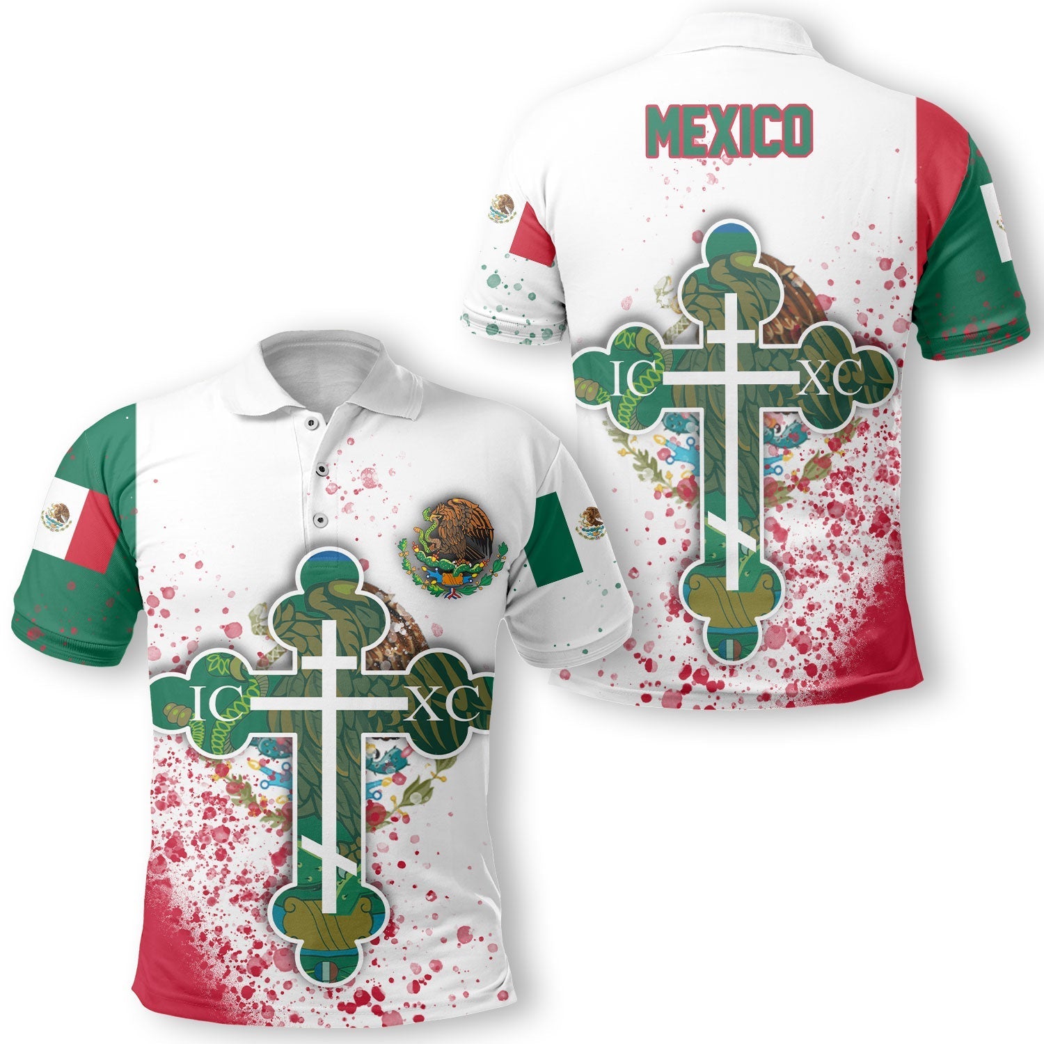 Mexico Polo Shirt Flag & Coat Of Arms Orthodox Style