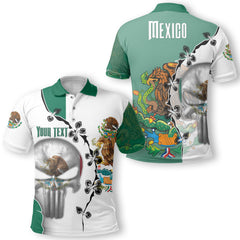 Mexico Polo Shirt Flag & Coat Of Arms Skull Style