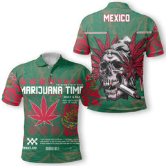 Mexico Polo Shirt Flag & Coat Of Arms Marijuanas Style