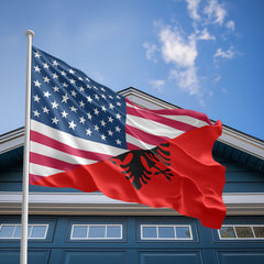 American Albanian Flag, US And Albania Polyester Friendship Blend Together Style 2