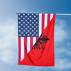 American Albanian Flag, US And Albania Polyester Friendship Blend Together Style 3