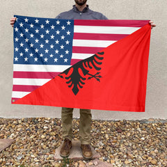 American Albanian Flag, US And Albania Polyester Friendship Blend Together Style 4