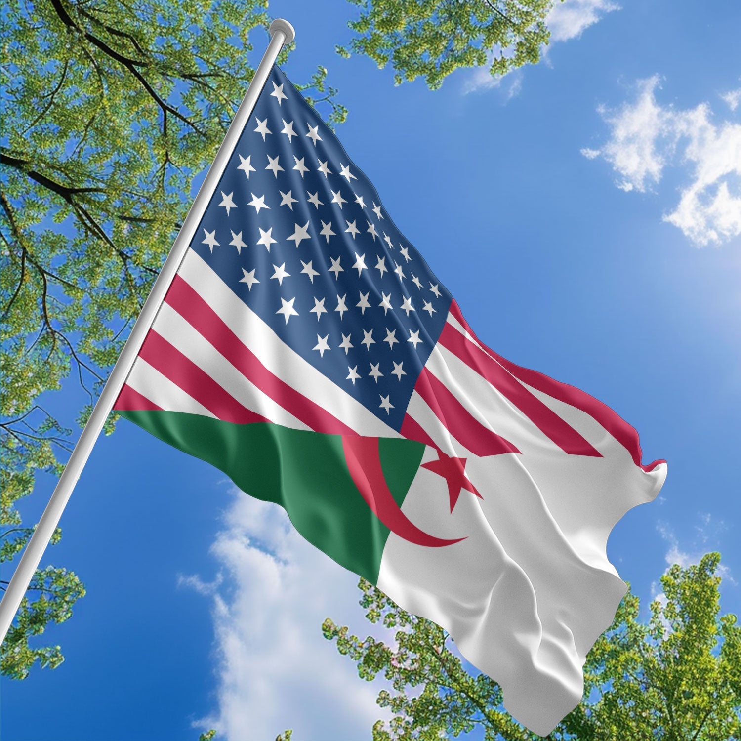 American Algerian Flag, US And Algeria Polyester Friendship Blend Together Style 1