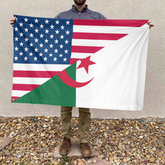 American Algerian Flag, US And Algeria Polyester Friendship Blend Together Style 4