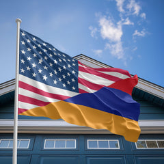 American Armenian Flag, US And Armenia Polyester Friendship Blend Together Style 2