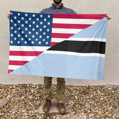 American Botswanan Flag, US And Botswana Polyester Friendship Blend Together Style 4