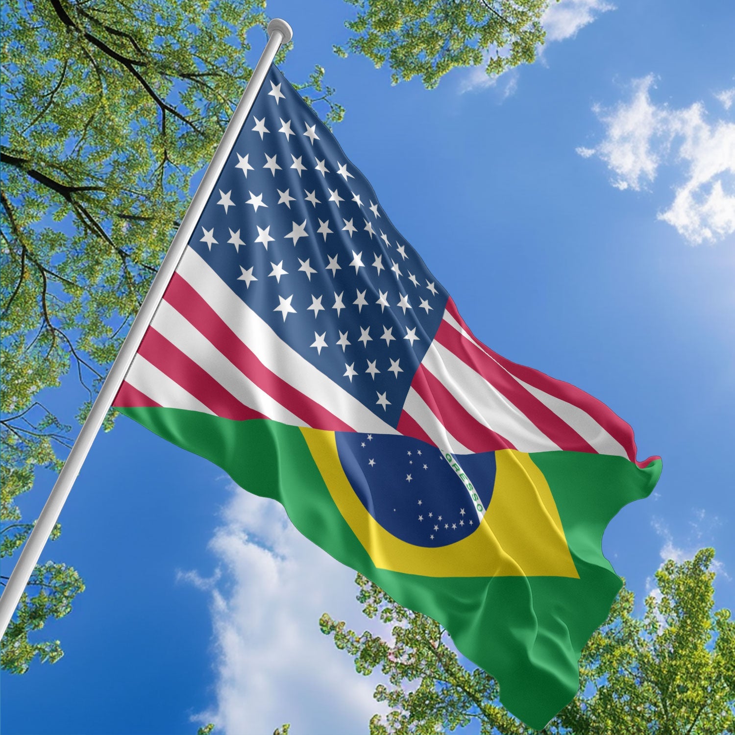 American Brazilian Flag, US And Brazil Polyester Friendship Blend Together Style 1