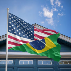 American Brazilian Flag, US And Brazil Polyester Friendship Blend Together Style 2