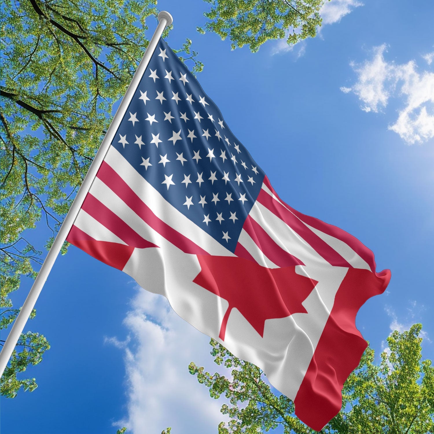 American Canadian Flag, US And Canada Polyester Friendship Blend Together Style 1